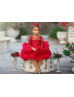 Long Sleeves Red Lace Tulle Ruffled Flower Girl Dress